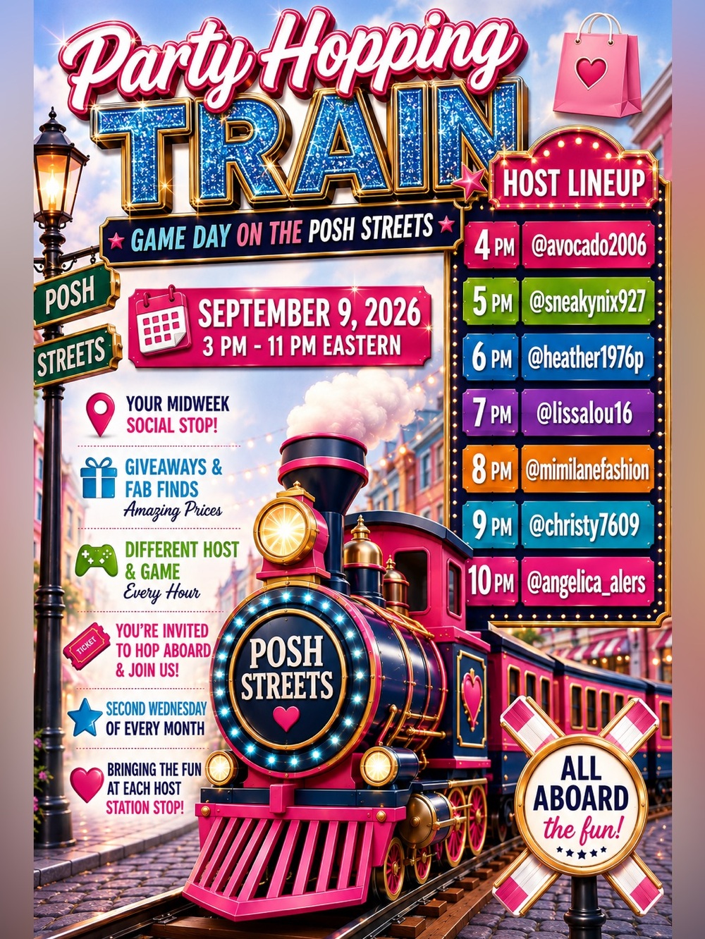 Party Hopping Train GAME DAY SEPT 9th Second 2nd Wednesday Every Month